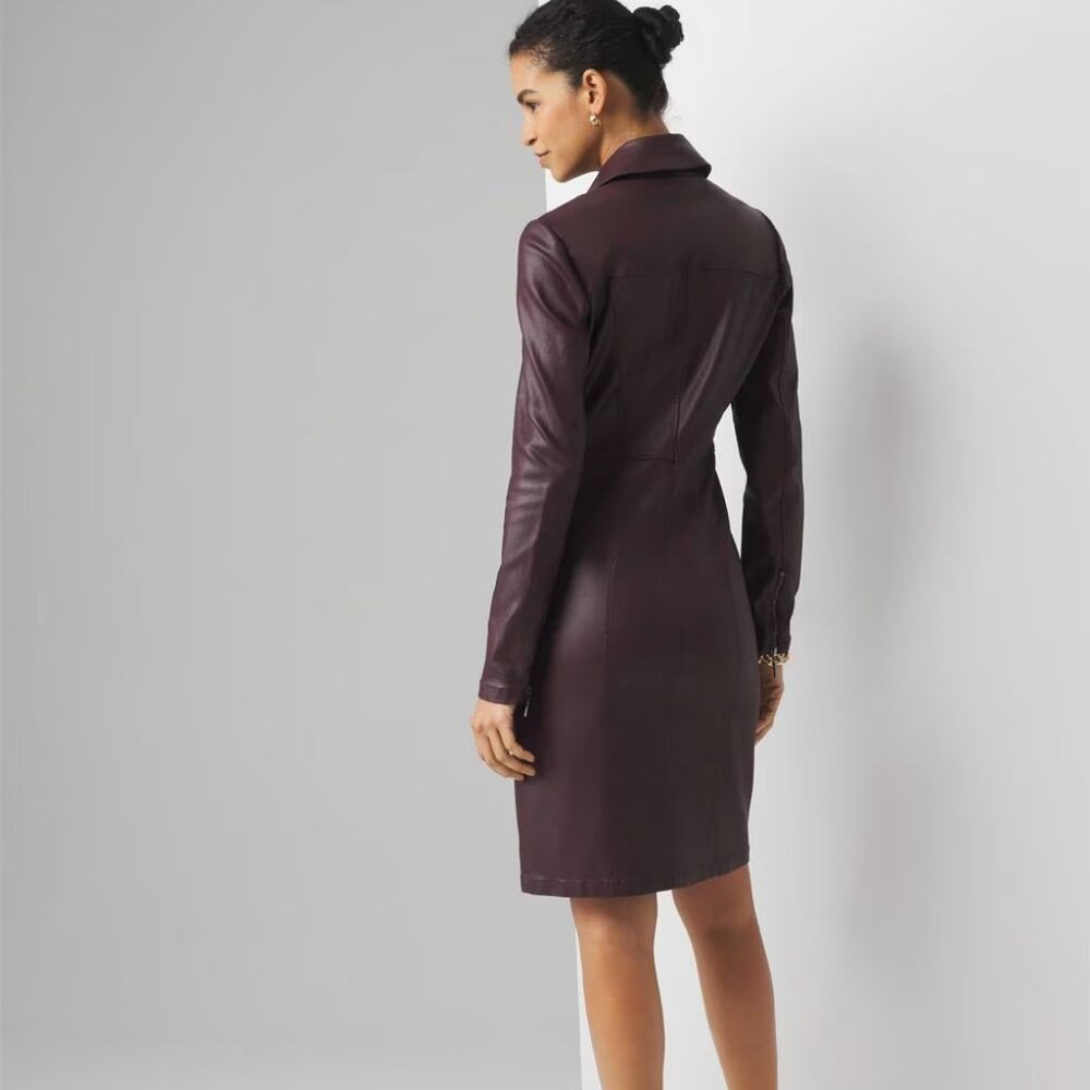WHBM $170 Coated Denim Dress Jacket Vegas Black Cherry Stretchy - Picture 2 of 8